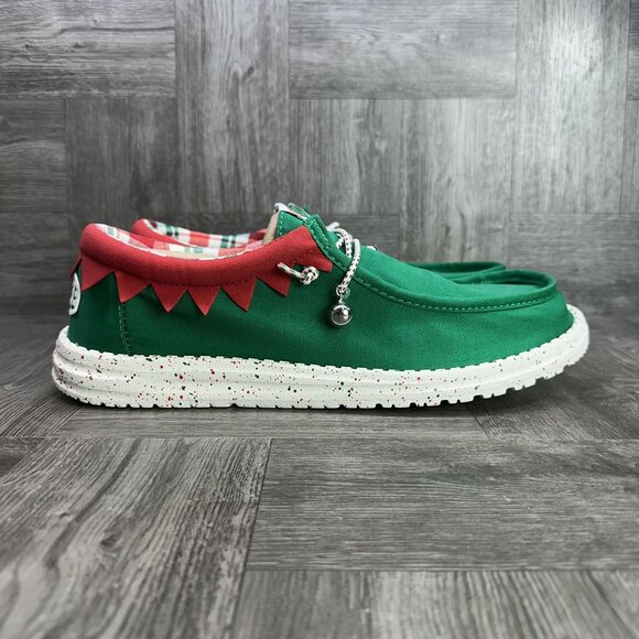 Hey Dude Holiday Elf Men's size 12 Green Red Lightweight Slip One Shoes - Picture 1 of 8